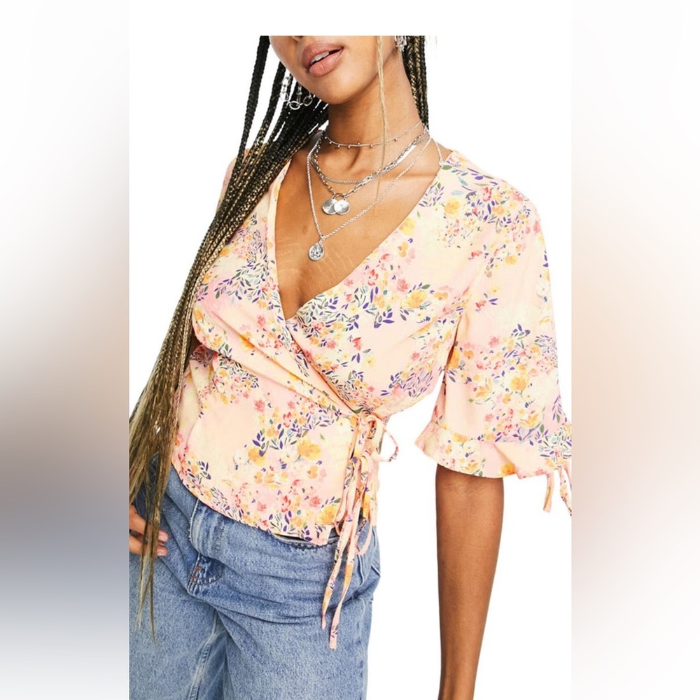 Top Shop Floral Wrap Front Blouse
